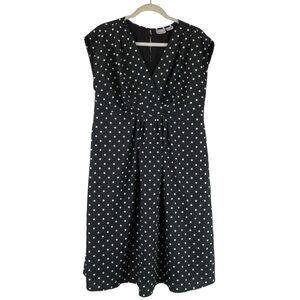 eShakti Black White Polka Dot Dress Empire Waist Knee Length Pockets Sz M